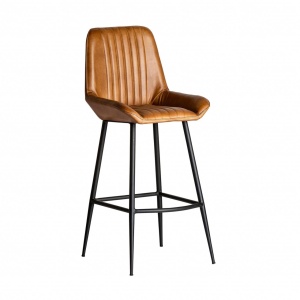 SCAUN MORTON REF. 25245, MARONIU, STIL VINTAGE, DIN FIER SI PIELE NATURALA, VIC