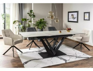SCAUN PIVOTANT METRO, BEJ DESCHIS 24/NEGRU MAT, TAPITERIE DIN STOFA BJORN SI PICIOARE DIN METAL, STIL MODERN - Img 3