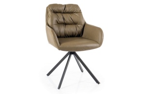 SCAUN PIVOTANT SPELLO, OLIVE 10/NEGRU MAT, TAPITERIE DIN PIELE ECOLOGICA SI PICIOARE DIN METAL, STIL MODERN - Img 1