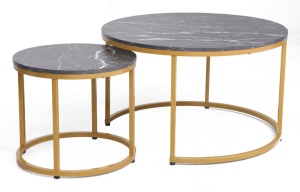 SET 2 MASUTE DE CAFEA DION, 48/80 CM, EFECT DE MARMURA NEAGRA/AURIU, BLAT DIN PAL LAMINAT SI CADRU DIN METAL, STIL MODERN - Img 1