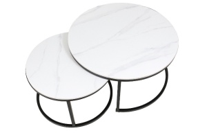 SET 2 MASUTE DE CAFEA FERRANTE C, 60/80 CM, EFECT DE MARMURA ALBA/NEGRU, BLAT DIN CERAMICA SI CADRU DIN METAL, STIL MODERN - Img 3