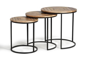 SET 3 MASUTE DE CAFEA RALPHY 6450, MARO/NEGRU, DIN LEMN DE MANGO SI METAL, STIL VINTAGE G&C