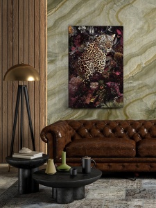 TABLOU DECORATIV LEOPARDO, 80x120 CM, DIN STICLA SECURIZATA, STIL MODERN