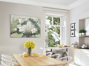 TABLOU DECORATIV NENUFARES, 80x120 CM, DIN STICLA SECURIZATA, STIL MODERN