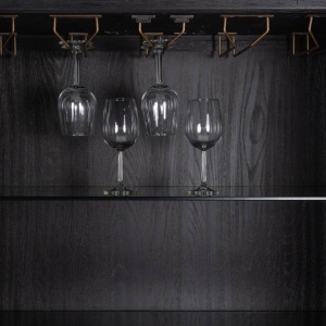 BUFET/BAR BLOOMINGVILLE, 182 CM, BEJ/NEGRU/AURIU ANTICHIZAT, DIN LEMN DE STEJAR SI PIELE ECOLOGICA, STIL MODERN, B2 - Img 3