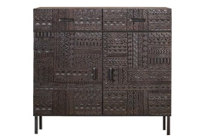 BUFET HIEROGLYPH 6821, MARO INCHIS/NEGRU, DIN LEMN DE MANGO SI METAL, STIL INDUSTRIAL G&C