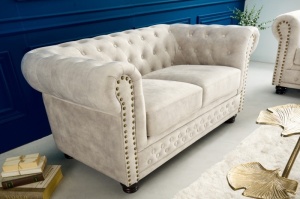 CANAPEA CHESTERFIELD 2 LOCURI 150CM, DE CATIFEA CULOARE CHAMPAGNE, STIL CLASIC, ARTIM GROUP SELECTION - Img 4