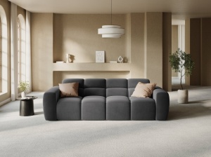 CANAPEA LISA, 4 LOCURI, 265 CM, GRI INCHIS, TAPITERIE DIN CATIFEA, DESIGN DEOSEBIT