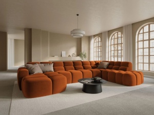 COLTAR LISA, DREAPTA, 7 LOCURI, 387 CM, SCORTISOARA, TAPITERIE DIN CATIFEA, DESIGN DEOSEBIT
