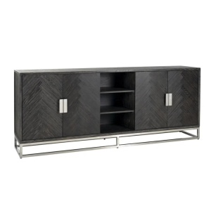 COMODA BLACKBONE CU 4 USI, NEGRU RUSTIC, 7416, CONFECTIONATA DIN FURNIR DE STEJAR SI METAL, RICHMOND INTERIORS