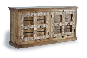 COMODA/BUFET 1352, NATURAL/ALB, DIN LEMN DE MANGO/DETALII METALICE, STIL VINTAGE G&C