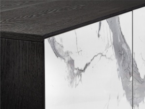 COMODA/BUFET KERALA, 160 CM, EFECT DE MARMURA ALBA/NEGRU/NEGRU MAT, DIN MDF, CERAMICA SI CADRU DIN METAL, STIL MODERN - Img 8