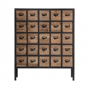 COMODA CU SERTARE DROSSIA, REF. 28959, CULOARE NEGRU/ NATURALA, STIL INDUSTRIAL, DIN FIER SI LEMN MASIV DE ULM, VIC