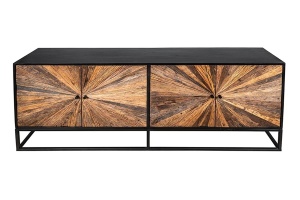 COMODA LIVING 180CM, BARRACUDA, NEGRU/MARO, DIN LEMN MASIV DE MANGO, LEMN TEC RECICLAT SI METAL - Img 6
