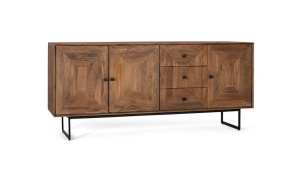 COMODA LIVING 180CM, CULOARE NUC, DIN LEMN DE MANGO SI METAL, DESIGN DEOSEBIT - Img 3