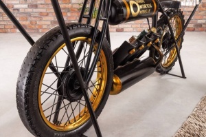 CONSOLA DEOSEBITA, MOTOCICLETA 185CM, DIN LEMN MASIV SI CADRUL DIN METAL - Img 4