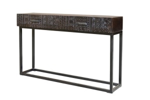CONSOLA HIEROGLYPH 6719, MARO INCHIS/NEGRU, DIN LEMN DE MANGO SI METAL, STIL INDUSTRIAL G&C - Img 5