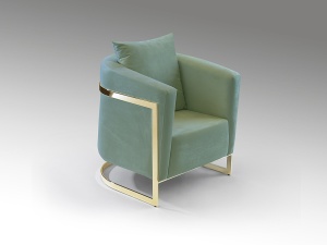 FOTOLIU CONFORTABIL BERLIN, 90 CM, VERDE DESCHIS/AURIU, TAPITERIE DIN CATIFEA SI PICIOARE DIN METAL, STIL MODERN