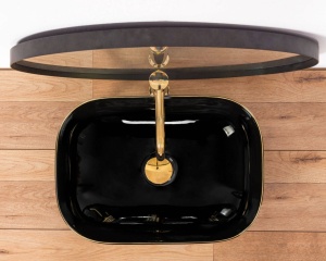 LAVOAR REA BELINDA EDGE, 46,5 CM, NEGRU/AURIU, DIN CERAMICA, CALITATE SUPERIOARA - Img 2