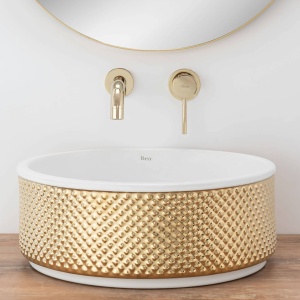 LAVOAR REA HELEN, ALB/AURIU, 42 CM, DIN CERAMICA, CALITATE SUPERIOARA - Img 3