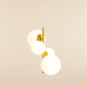 LUSTRA BLOOM, 4 BRATE, 120 CM, GALBENA, DIN STICLA SI METAL, STIL MODERN - Img 4