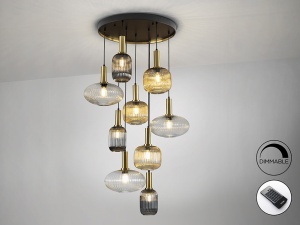 LUSTRA/PLAFONIERA NORMA, CU TELECOMANDA, 80CM, MULTICOLORA, DIN METAL SI STICLA, STIL MODERN - Img 5