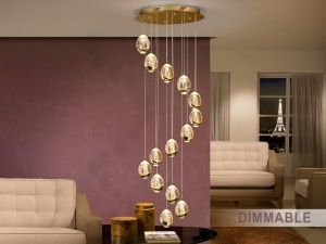 LUSTRA/PLAFONIERA ROCIO, CU TELECOMANDA, 50 CM, AURIU/SAMPANIE, DIN METAL SI STICLA, STIL MODERN