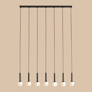 LUSTRA RIU, 7 BRATE, 200 CM, NEGRU MAT/ALB, DIN STICLA SI METAL, STIL MODERN