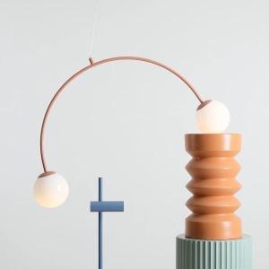 LUSTRA UNA, 2 BRATE, 250 CM, CORAL, DIN STICLA SI METAL, STIL MODERN - Img 4