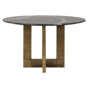 MASA DINING COLLADA, 130 CM, EFECT DE MARMURA NEAGRA/AURIU ANTICHIZAT, DIN MARMURA SI METAL, RICHMOND INTERIORS - Img 4
