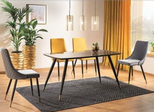 MASA DINING CYRYL I, 140 CM, EFECT DE MARMURA NEAGRA/NEGRU/AURIU, DIN MDF, STICLA SECURIZATA SI METAL, STIL MODERN - Img 1