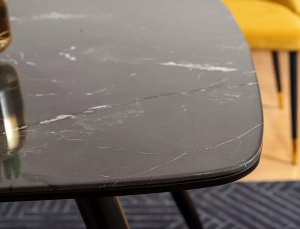 MASA DINING CYRYL I, 140 CM, EFECT DE MARMURA NEAGRA/NEGRU/AURIU, DIN MDF, STICLA SECURIZATA SI METAL, STIL MODERN - Img 7
