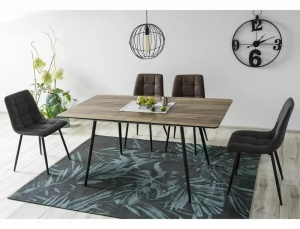 MASA DINING EXTENSIBILA REMUS II, 120/160 CM, NUC/NEGRU, BLAT DIN MDF, FURNIR SI PICIOARE DIN METAL, STIL MODERN - Img 1