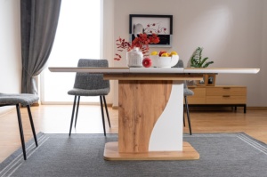 MASA DINING EXTENSIBILA SYRIUSZ, 120/160 CM, STEJAR WOTAN/ALB MAT, DIN PAL LAMINAT, STIL MODERN - Img 2