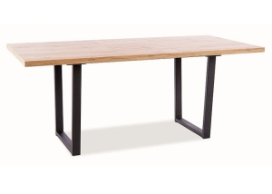 MASA DINING EXTENSIBILA VITO, 140/180 CM, STEJAR ARTISAN/NEGRU, BLAT DIN MDF, FURNIR SI PICIOARE DIN METAL, STIL MODERN - Img 6