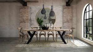 MASA DINING OSATICA REF. 28332, DIN LEMN MASIV DE ACACIA SI METAL, STIL INDUSTRIAL, VIC