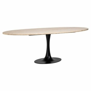 MASA DINING OVALA HAMPTON, 230 CM, CREM/NEGRU, DIN TRAVERTIN SI METAL, RICHMOND INTERIORS