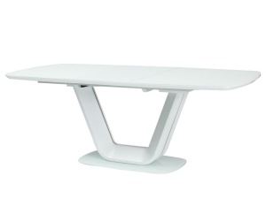 MASA EXTENSIBILA ARMANI, ALB MAT, 140/200 CM, DIN STICLA SECURIZATA, MDF SI METAL, STIL MODERN - Img 2