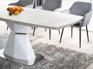 MASA EXTENSIBILA CORTEZ, 160/210 CM, ALB/CROM, DIN STICLA SECURIZATA, MDF SI METAL, STIL MODERN - Img 2
