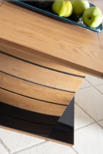 MASA EXTENSIBILA LEONARDO, 140/180 CM, STEJAR/NEGRU, DIN MDF SI STICLA SECURIZATA, STIL MODERN - Img 5