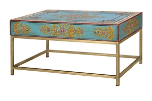 MASUTA DE CAFEA 46x90CM, MULTICOLOR/AURIU, DIN LEMN DE MANGO SI METAL, STIL VINTAGE - Img 3