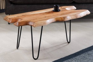 MASUTA DE CAFEA, WILD 100CM, LEMN MASIV DE SALCAM SI METAL, NATUR/NEGRU, MODEL DEOSEBIT - Img 2