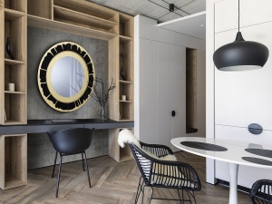 OGLINDA DECORATIVA OCASO, 90 CM, DIN STICLA SI MDF, STIL MODERN