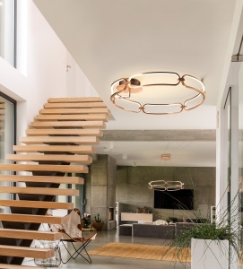 PLAFONIERA COLETTE, 80 CM, AURIU ROSE/OPAL, DIN ALUMINIU SI SILICON, STIL MODERN