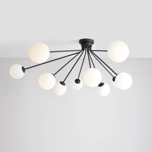 PLAFONIERA HOLM, 10 BRATE, 48 CM, NEAGRA, DIN STICLA SI METAL, STIL MODERN