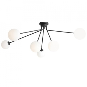 PLAFONIERA HOLM, 6 BRATE, 48 CM, NEAGRA, DIN STICLA SI METAL, STIL MODERN