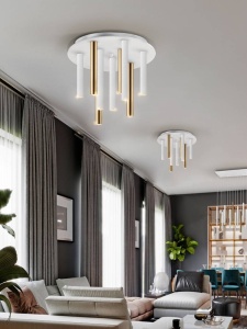 PLAFONIERA VARAS, 42CM, ALB MAT/AURIU/OPAL, DIN METAL SI ACRIL, STIL MODERN