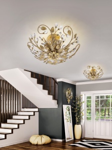 PLAFONIERA VERDI, 45 CM, AURIU/,TRANSPARENT, DIN METAL SI STICLA, STIL MODERN