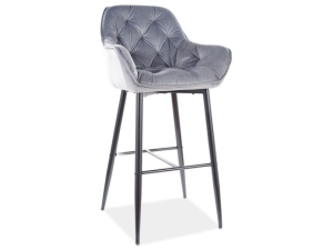 SCAUN DE BAR CHERRY H-1, GRI BLUVEL 14/NEGRU MAT, TAPITERIE DIN CATIFEA SI PICIOARE DIN METAL, STIL MODERN - Img 1