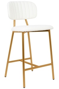 SCAUN DE BAR FABIOLA BOUCLE, ALB/AURIU, CU TAPITERIE DIN TEXTIL BOUCLE, STIL MODERN